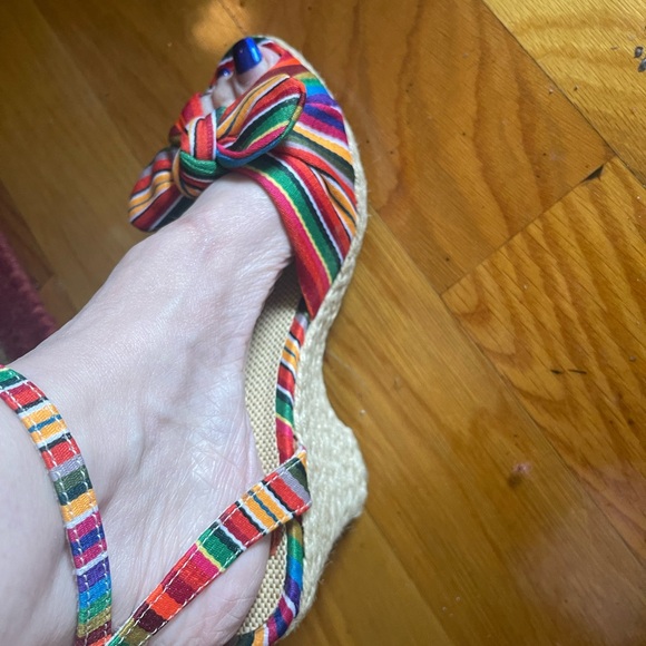 Vintage Rocket Dog Multicolor Bow Ankle Strap Bow Wedge Heel - Picture 5 of 6